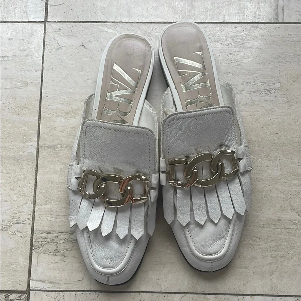 Zara White Fringe Loafers - Picture 2 of 7